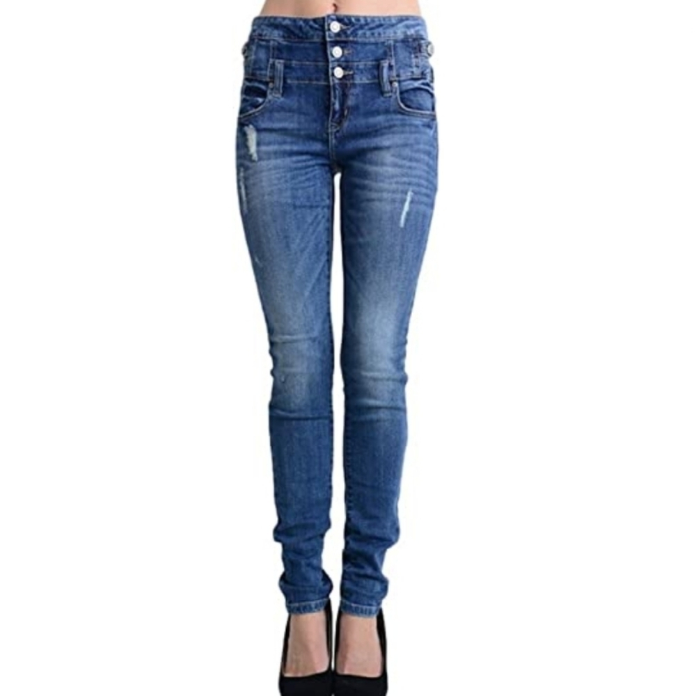 women's Mid Rise distressed skinny jeans. Eunina Size 3